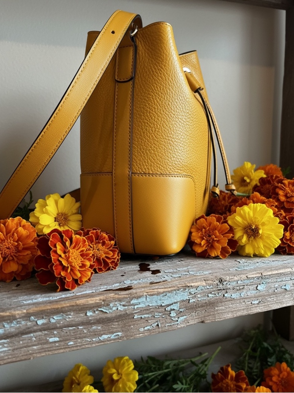 Michael Kors Cary Bucket Bag- Marigold in Pebbled Leather Drawstring Hobo
NWOT - Picture 5 of 7